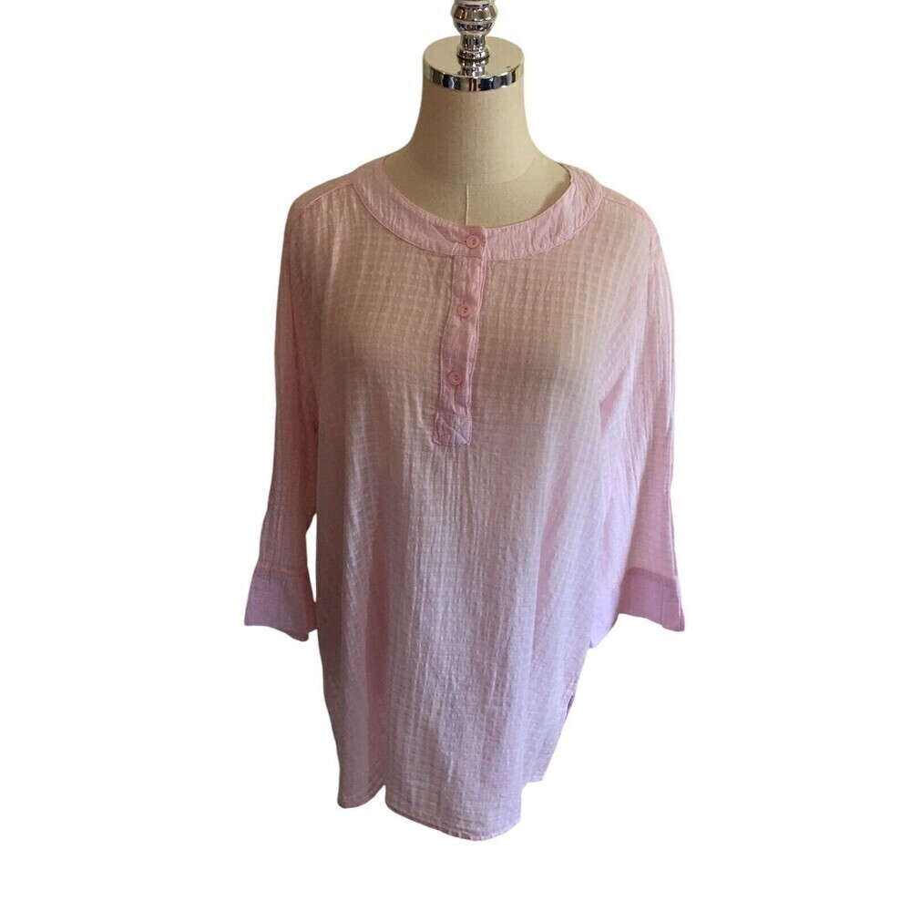 Focus Top Women's Size Medium Pink Grid Textured 3/4 Sleeve